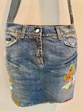 VINTAGE Dolce & Gabbana Denim Messenger Bag - Rare Y2K Patchwork Crossbody